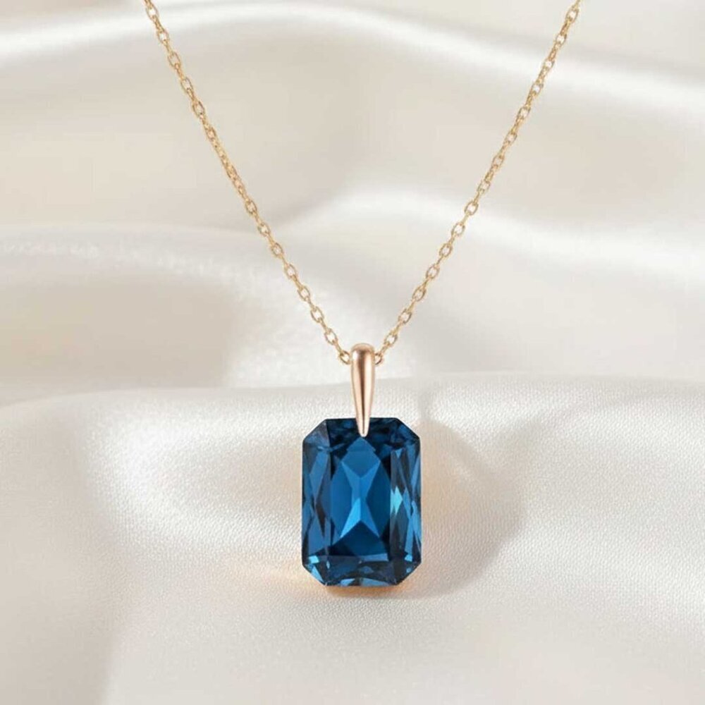 Ladies Blue Rectangular Necklace - Picture 2 of 6